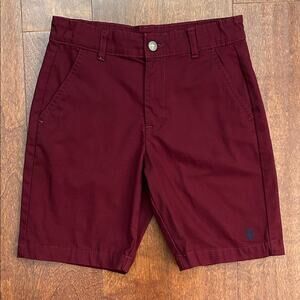 U.S. Polo Assn. Boy’s Dark Burgundy Maroon Flat Front Bermuda Shorts, Size 12
